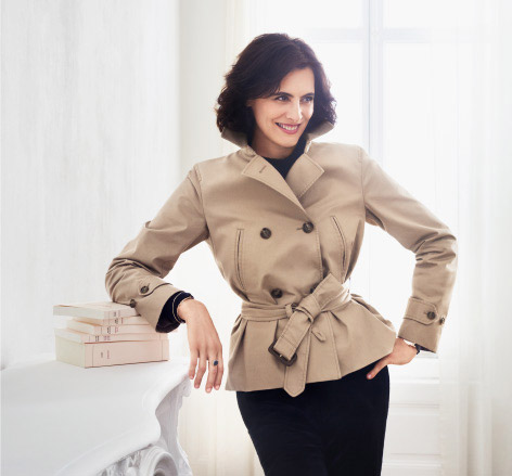 Ines de la Fressange wears a new wrap khaki jacket 