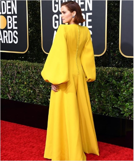 Zoey Deutch yellow dress Golden Globes