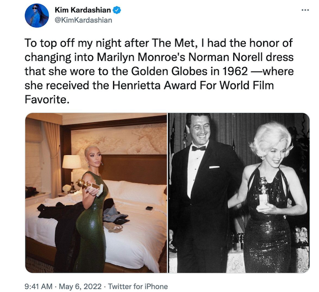 Kim Kardashian in Marilyn Monroe Golden Globes dress