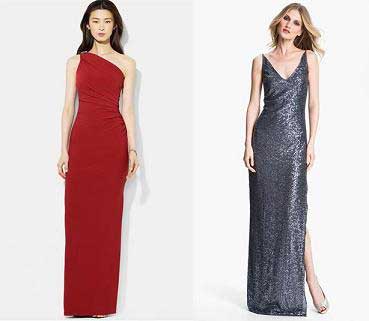 A Red Ralph Lauren Dress and a Sequined St. John, both at Nordstrom