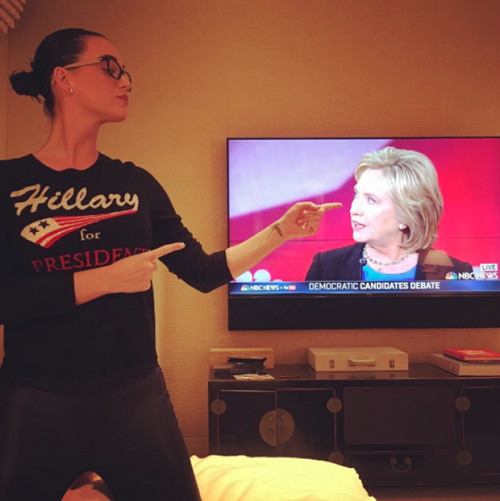 Katie Perry in her Hillary for President Sweater