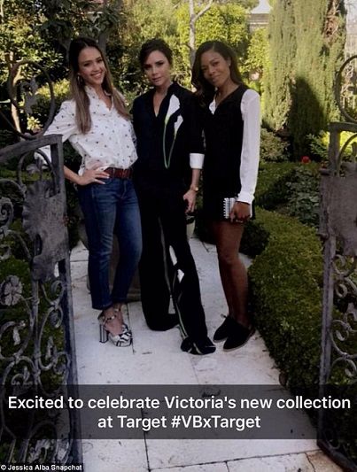 Jessica Alba, Victoria Beckham and Naomi Harris pose in Victoria Beckham for Target items.