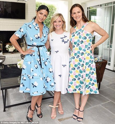 Camilla Alves, Reese Witherspoon and Jennifer Garner model their Net-a-Porter X Draper James frocks