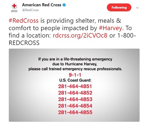 ist of phone numbers from the Red Cross for Hurricane Victims.