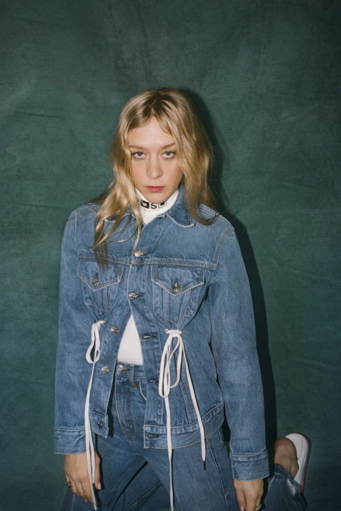 Chloe Sevigny models a jean jacket and pants for Proenza Schouler White Label.